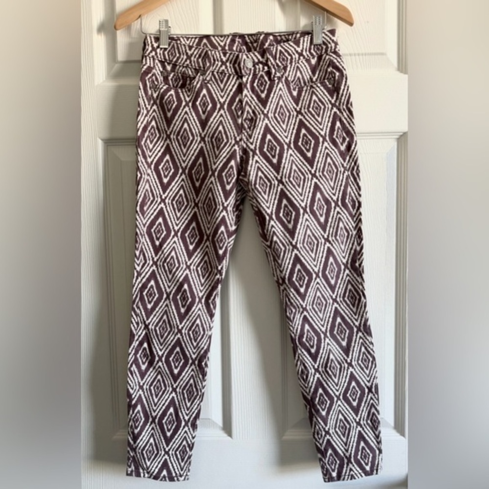 7 For All Mankind Purple and White Patterned Cropped jeans